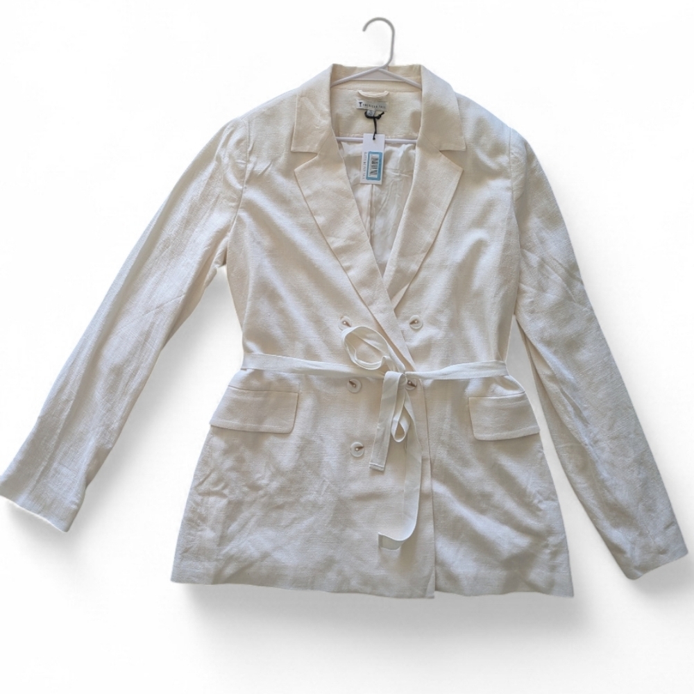 NWT American Tall Linen Blend Blazer White Size XL Extra Tall Summer Office
